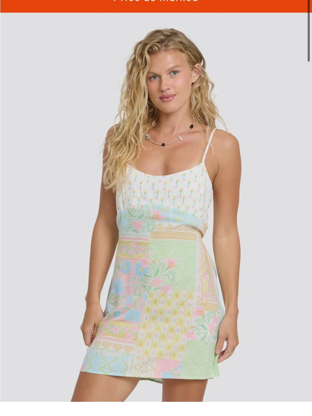 Billabong Pastel Patchwork Mini Dress in White and Mint